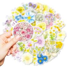 50pcs Cute Aesthetic Watercolor Flower Stickers, Assorted Daisy Sunflower Botanical Wild Plant Decals, Kids Scrapbooking Diary Stationery DIY Craft Decor - Multicolor - View 10