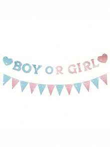 1/2件裝粉藍性別揭曉裝飾橫幅，附亮面「Boy Or Girl」文字與愛心裝飾，適用派對、男孩/女孩公告、入口/房間裝飾、嬰兒洗禮裝飾 - 彩色 - 查看 7