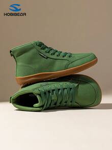 Giày thể thao cao cổ bằng vải bố unisex, mũi rộng, đế bằng phẳng, giày casual buộc dây màu xanh lá cây, kiểu dáng tối giản. - màu xanh lá - Xem 5