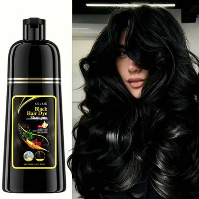Champú tinte para cabello negro, champú acondicionador para cabello negro, champú suave de limpieza e hidratación para el cuero cabelludo, elaborado con pigmentos vegetales naturales, segu.ro para el cuero cabelludo, refrescante y sin reacciones adversas, cubre rápidamente las canas.