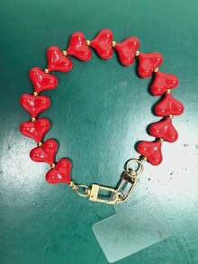 Colorful Short Acrylic Heart-Shaped Phone Lanyard, Valentine's Day Heart Bead Phone Strap Accessory - Multicolor - View 6
