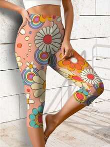 Floral Daisy Capri Retro Flower Print Casual Yoga Capri Pants For Women Summer Leisure Outdoors - Nhiều màu - Xem 3