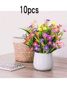 1/10 Peças Flores Artificiais Coloridas, Arbustos Verdes Falsos de Plástico Resistentes a UV, Adequados para Jardim Interno/Externo de Casa, Varanda, Plantas em Vaso da Varanda, Ideal para Decoração de Primavera e Verão - Multicolorido - Visão 15