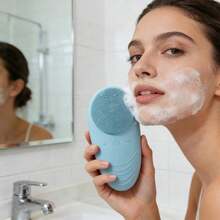 Portable Electric Silicone Facial Cleanser With Waterproof Vibration Massage Function, 5 Modes, Deep Skin Exfoliating Facial Brush. - 薄荷藍 - 查看 7
