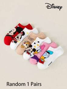 Disney 1/5/8 đôi tất nữ dáng ngắn, thoáng khí, họa tiết hoạt hình jacquard ngẫu nhiên, thích hợp mặc hàng ngày, dự tiệc và làm quà tặng ngày lễ. - Nhiều màu - Xem 14
