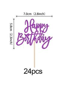24个紫色闪光生日快乐纸杯蛋糕装饰插牌，紫色纸杯蛋糕签，适用于周年纪念主题派对、生日派对、母亲节及其他紫色主题活动 - 紫色 - 查看 13