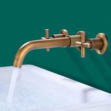 LUNA PARK Llaves para Lavabo Baño Llave Mezclaora para Lavabo O Tina De Baño A Muro Par Grifos para Lavabo Giratorio Cascada de 360° - Cobre Antiguo - Ver 5
