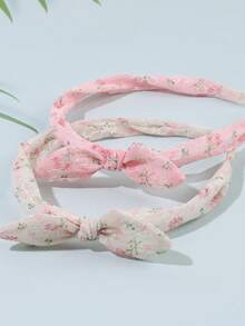 2pcs/Set Pink Floral Bow Headband Combo, Fashion Fabric Hair Accessories For Girls & Teens - Hairband - View 2