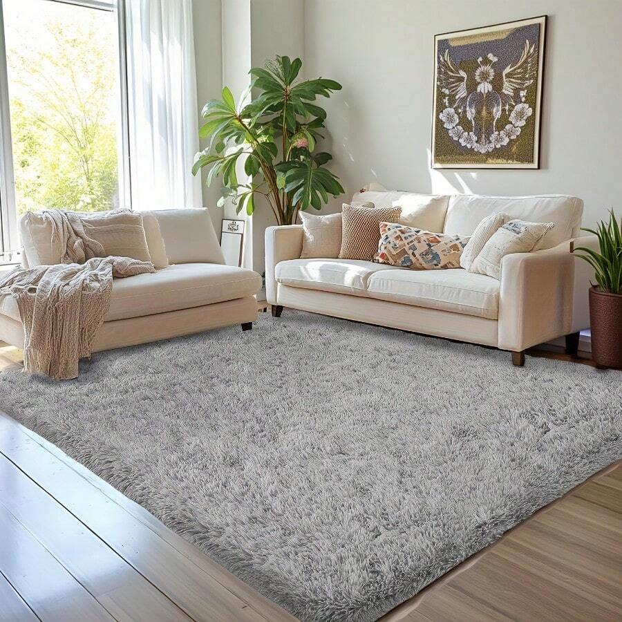 Large Rugs Living Room Rug, Grey Rugs For Bedroom, Shaggy Area Rugs Bedroom Rug, Plush Carpets For Living Room Decor, Ultra Fluffy Study Room Rug, Super Soft Indoor Carpet Floor Mat, Large Living Room Carpet - Gris Claro - Ver 1