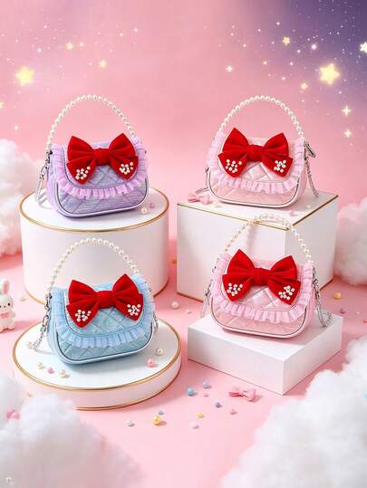 This New Adorable 1pc Handbag Features Bow And Pearl Embellishments, A Casual Yet Sophisticated Design, A Zipper Closure, And A Non-Adjustable Shoulder Strap. Perfect For Everyday Outings, Travel, And Shopping, It Easily Holds Your Essentials. A Versatile Piece, This Fashion Favorite Suits Various Styles And Occasions, Making It Highly Adaptable. It Also Makes A Great Gift For Friends.