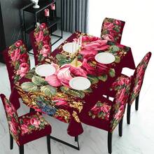 1/4/5/6/7/36pcs Wine Red Rose Pattern Print Chair Covers/Seat Covers Set, Suitable For Indoor Home, Restaurant, Hotel, Ideal Choice For Modern Daily Decor. Tablecloth Fits Square Dining Table, Elastic Chair Covers Are Washable. - Multicolor - View 13