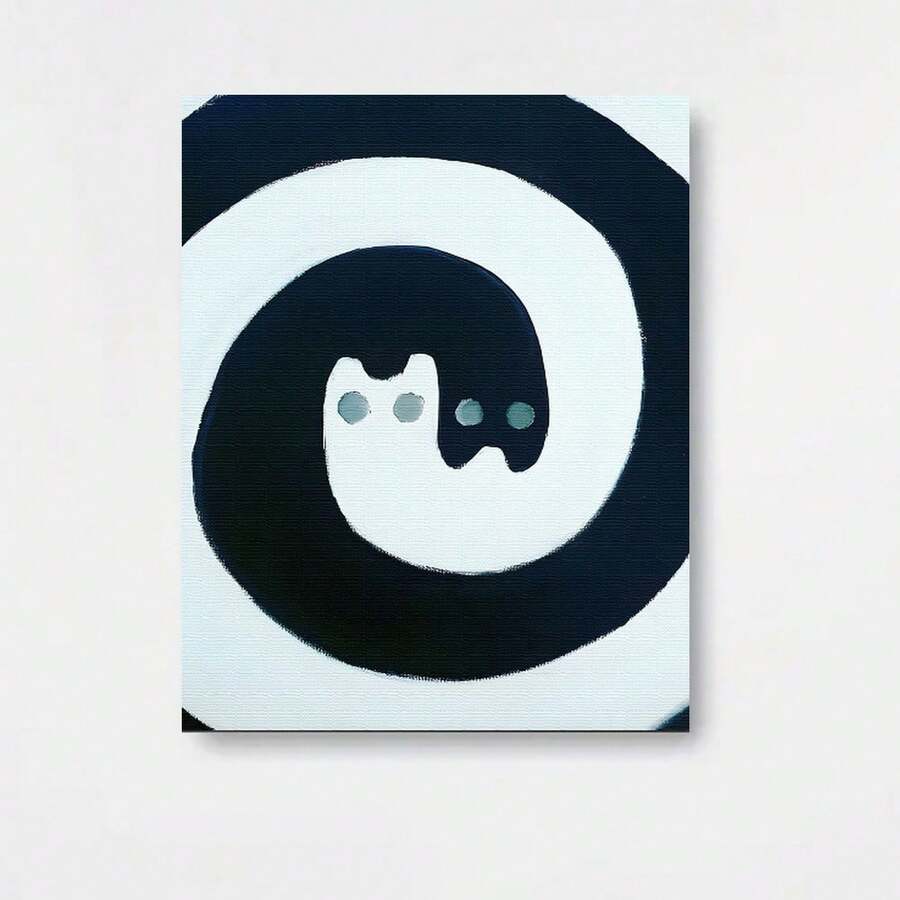 1 lienzo con diseño de gato giratorio en blanco y negro. Decoración de pared para sala de estar, dormitorio, baño, oficina y pasillo. Mural artístico, impresión en lienzo, lienzo creativo, arte en lienzo, arte divertido para la pared, impresión en lienzo, pintura moderna. Regalo creativo.- Lienzo envuelto - Enmarcado - Ver 1