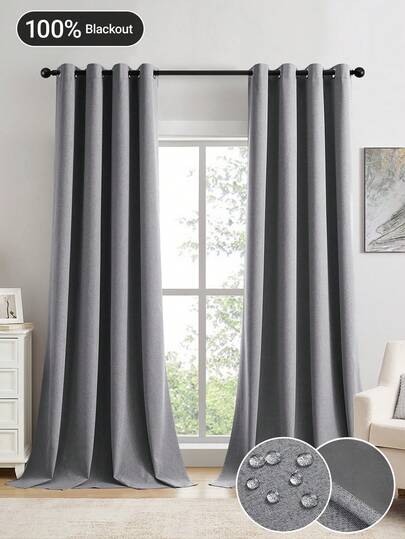 1pc/2pcs Blackout Curtains/Faux Linen Fabric With Grey Backing/100% Blackout For Privacy & Room Darkening/Top Grommet Design/Multiple Colors & Sizes Available/Suitable For Living Room, Bedroom, Home Theater, Home Decor