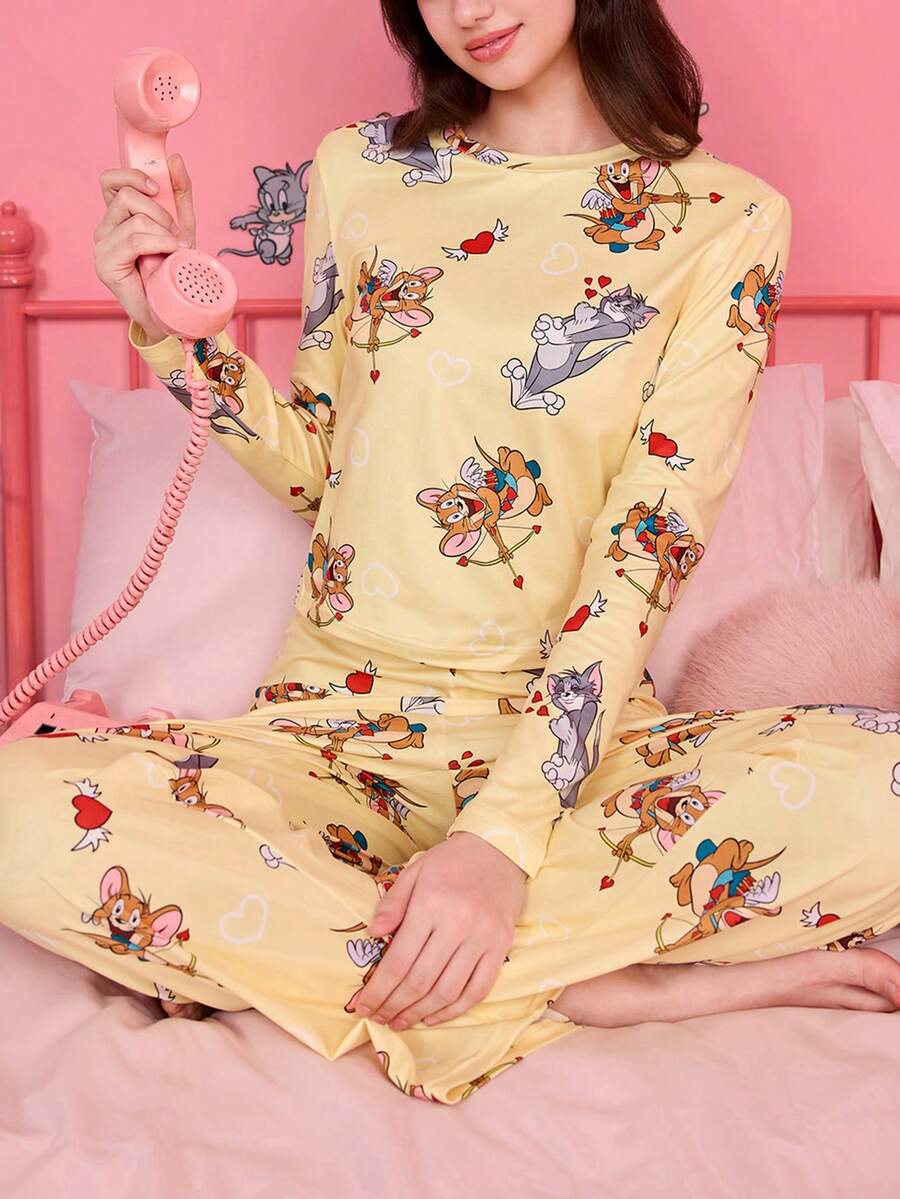 Noctvar OBM Sleepwear X TOM & JERRY 聯名款女款全印花長袖長褲睡衣套裝,柔軟舒適 - 彩色 - 查看 1