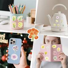 50pcs Cute Aesthetic Watercolor Flower Stickers, Assorted Daisy Sunflower Botanical Wild Plant Decals, Kids Scrapbooking Diary Stationery DIY Craft Decor - Multicolor - View 9