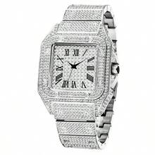 Luxury Diamond Watch Set, Fashionable & Elegant Quartz Watch Suitable For Men & Women, Comes With Gemstone Bracelet, Square Dial, Diamond-Encrusted Roman Numeral Watch, Suitable For Easter, Halloween, Christmas, Father's Day, Birthday, Back To School, Students, Festivals, Valentine's Day, Dates, Business, Daily Wear, Gifts, Music Festivals, Wedding Season - 銀色 - 查看 10
