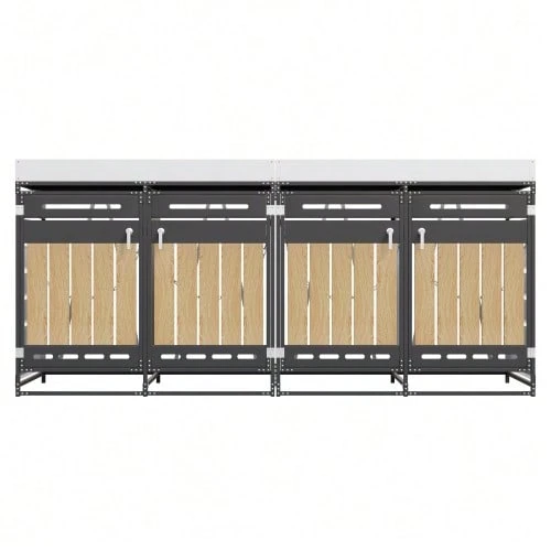Storage Unit With Planter, Vertical Panels With Wood Grain, Slotted Ventilation Holes, Iron Garden Cabinet With Lock. - Black 1 - View 1