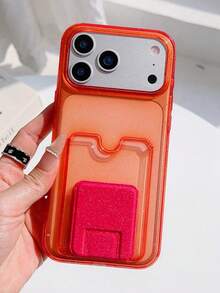 豪华名片夹支架透明手机壳，兼容 17 Pro Max、17 Pro、17、16 Pro、16、15、14、13 Pro Max，防震边框后盖 - 透紅色 - 查看 4