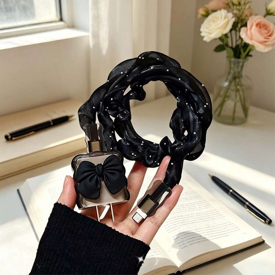Black Bow Charger And Cable Protective Set, Durable Apple 18-20W Charging Cable Protective Case, Anti-Breakage Cable Organizer - Black - View 1