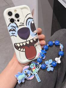 Disney Has Authorized, Phone Case - Chain Set, The Stitch Lilo & Stitch Phone Case Plus A Silicone 3D Or Fluffy Style Stitch Bracelet With Metallic Ring Removable Bracelet, Stitch And Angel Pattern, Compatible With Iphone 17/16/15/14/13/12/11/XS/XR/X Plus Pro Max, Wavy Design Phone Case For Girl, A Stylish Cartoon Summer Phone Case, The Perfect Gift Choice, Phone Protection, Durable Phone Cover, Great Gift For Friends And Family - White Style B - View 3