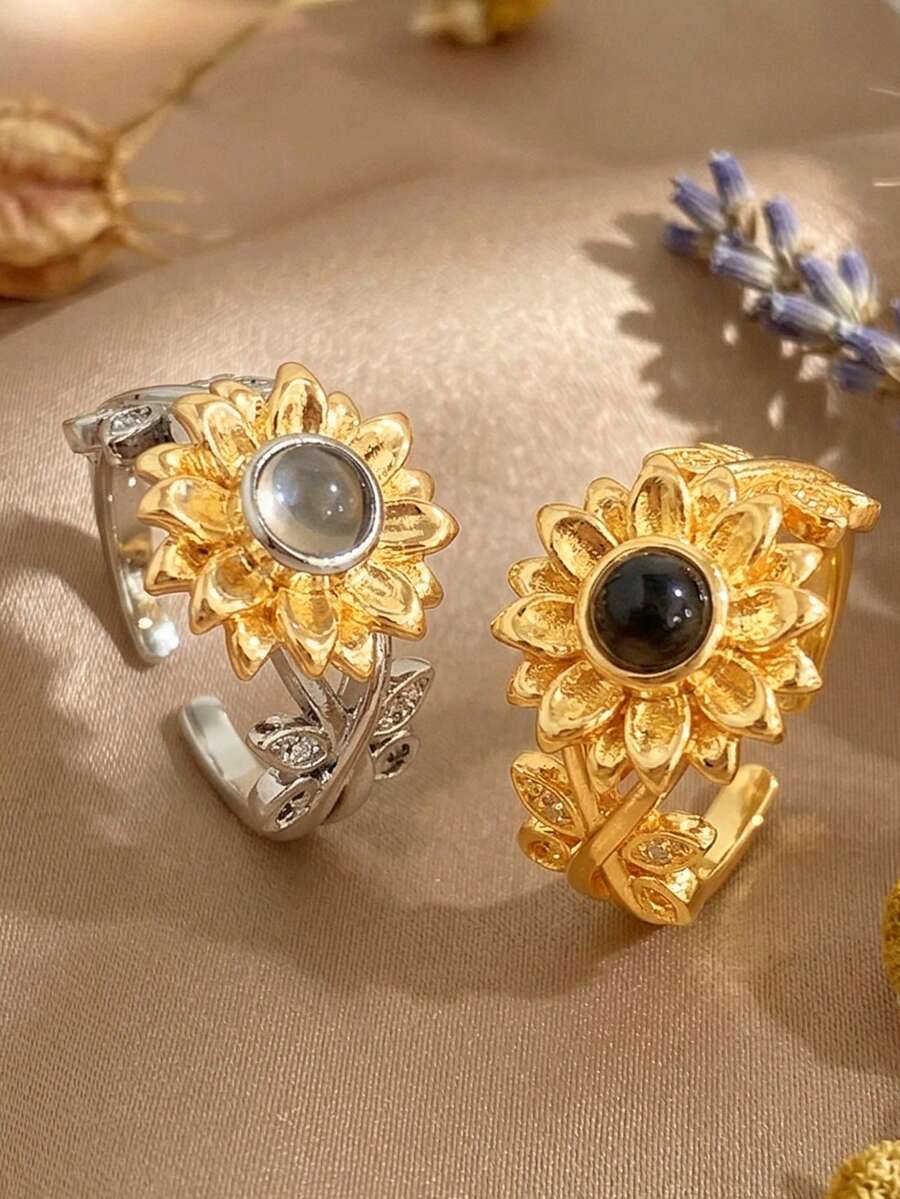 18K镀金水晶向日葵戒指,女士可调节戒指,适合日常佩戴、海滩度假等场合,是母亲节、复活节、海滩饰品、夏季饰品和波西米亚风格饰品的理想之选。 - 彩色 - 查看 1