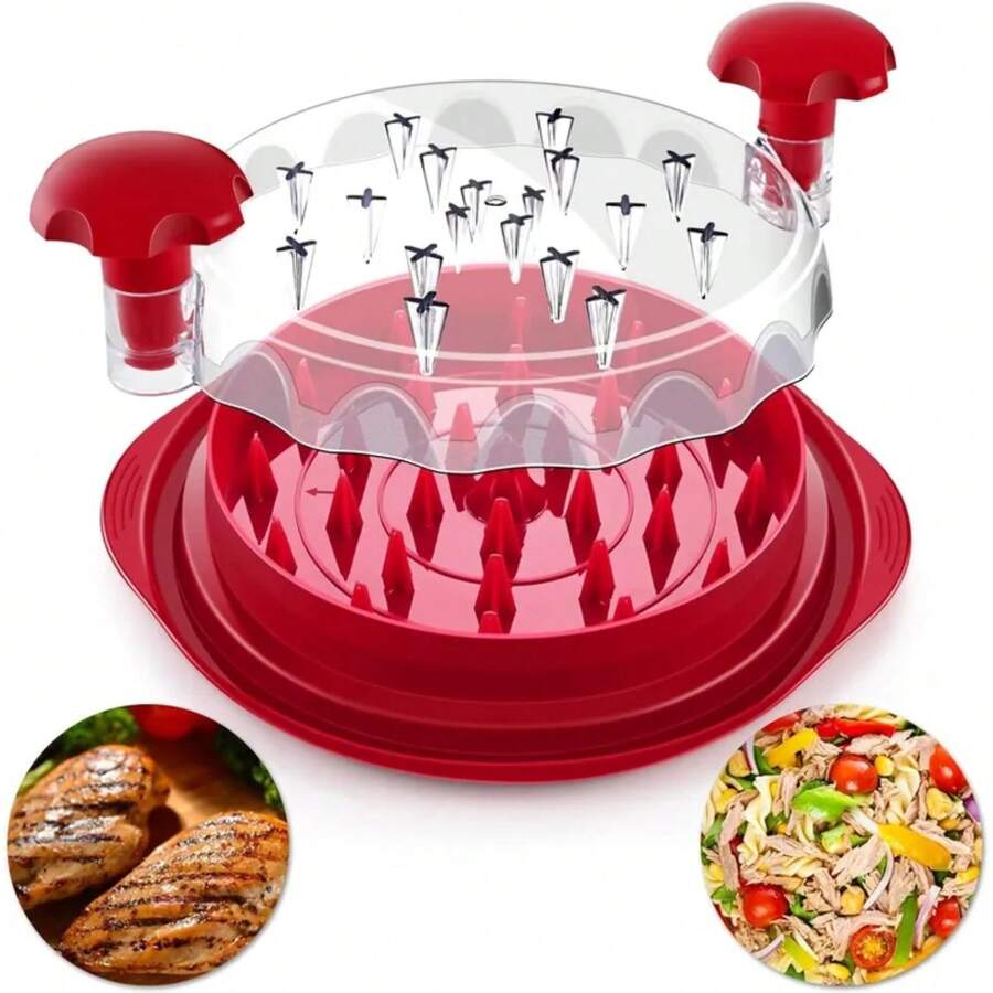 Desmenuzadora de carne con tapa transparente, mango ergonómico, desmenuza la carne rápidamente, desmenuzadora de pechuga de pollo, giratoria, apta para lavavajillas, adecuada para desmenuzar carne de cerdo y pollo a mano. - Rojo - Ver 1