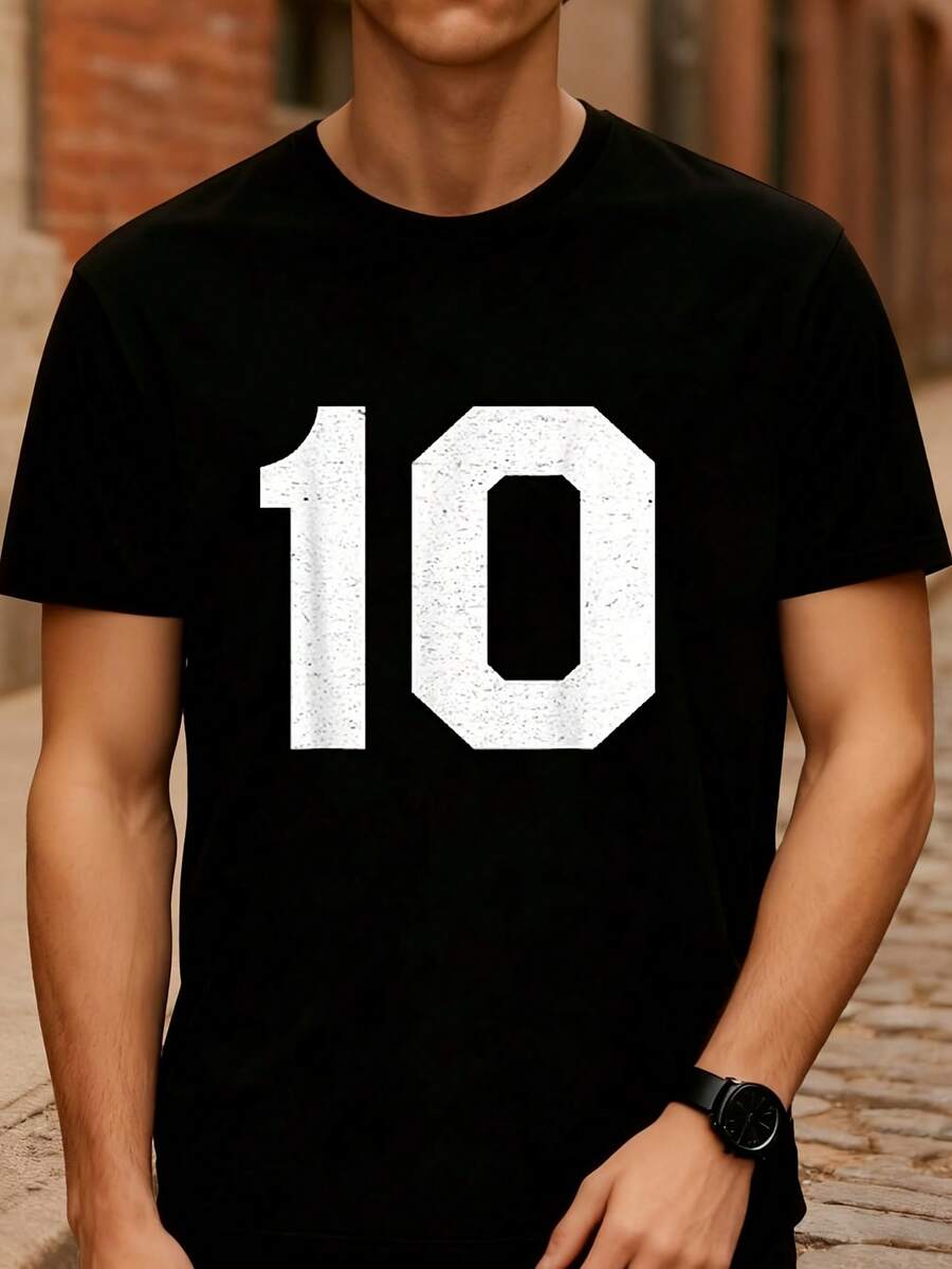 Número del Uniforme#Camiseta de atleta 10 Age, estilo unisex, verano 2026, manga corta, estampada, 180G - Negro - Ver 1