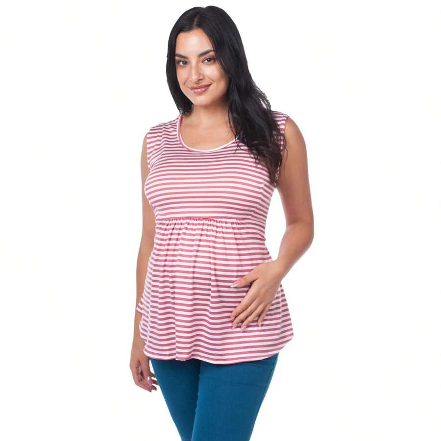 XAZY Striped Youthful Maternity Top - Rose - View 1