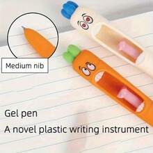 1支可爱趣味胡萝卜造型中性笔，造型奇特的胡萝卜舌头，笔身柔软，墨水容量大，速干，趣味减压按压式圆珠笔，适合学校、办公室、日常使用。 - 彩色 - 查看 5