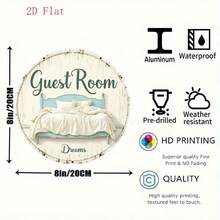 2D Flat Metal Room Sign - Round Bed & Room Label Plaque With Turquoise Bed Frame Design, Durable Wall Decor For Home, Hotel, Airbnb, Housewarming Gift - Minimalist White Background & Cursive Font, 2D Flat, Perfect For Room Decor (Random Hole Position) - A - View 7
