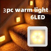 Conjunto de 1/2/3 Luminárias Quadradas com Sensor de Movimento, Ideais para Quarto, Sala de Estar, Corredor, Banheiro e Quarto Infantil. Lâmpada com Sensor que Não Agride os Olhos. - cor quente - Ver 12