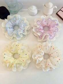 Women's Early Lace Ruffle Colorful Polka Dot Hair Scrunchies, Sweet Elastic Hair Ties, Dopamine Girl Style, Suitable For Ponytail Accessories - Multicolor - View 7