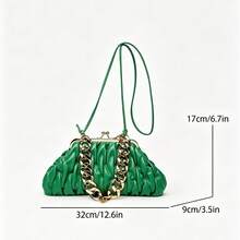 1pc Green Fashionable Pleated Clutch Bag, Evening Bag, Handbag, Chain Shoulder Bag For Women - Green - View 7