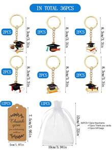 12pcs/Set Graduation Souvenir Keychain Gift Set, Graduation Cap & Book Pendant With Gift Bag And Card, Graduation Party Favors - Black - View 11