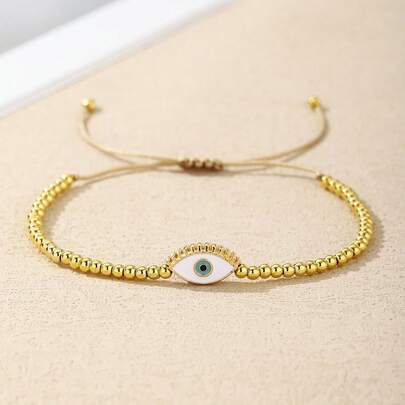 1 pieza Pulsera con cadena de cuentas con diseño de ojo en estilo bohemio, accesorio diario para mujer