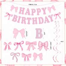 Pink & Blue Bow Sequin "Happy Birthday" Banner And Hanging Rotating Decor Set, Birthday Party Decorations - Pink and Blue Banners Hanging - View 4