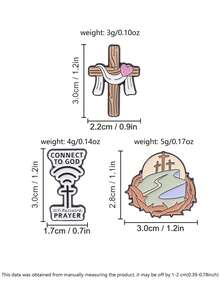 3 Pcs Christian Faith Enamel Pin Set, Religious Jewelry Accessories, Perfect Gift For Believers, Stylish Design - Multicolor - View 3