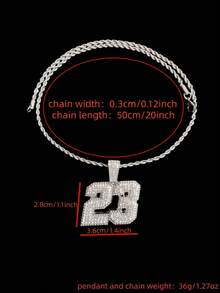 1 mặt dây chuyền số 23 và 1 dây chuyền Cuban 9mm đính đá toàn bộ, mặt dây chuyền số phong cách Hip Hop dành cho nam, trang sức retro punk thời trang, phù hợp để đeo hàng ngày hoặc dự tiệc, 2 lựa chọn dây chuyền. - Bạc - Xem 9