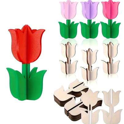 Bộ 6/12/24 bông hoa tulip 3D bằng gỗ có thể tô màu, chất liệu gỗ tự nhiên màu be nhạt, thích hợp trang trí nhà cửa mùa xuân/hè, các dự án tiệc tùng và đồ thủ công tự làm. Cũng rất tuyệt vời cho các bữa tiệc tốt nghiệp, quà tặng thủ công nhân dịp Ngày của Mẹ và Lễ Tạ ơn, cùng các hoạt động vui chơi thú vị.
