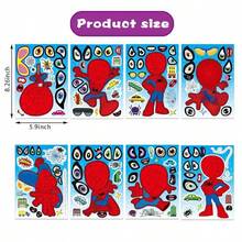 8 miếng dán Người Nhện Marvel, bộ sticker tự làm cho tiệc trẻ em chủ đề siêu anh hùng, sự kiện, sổ lưu niệm, sticker Người Nhện có mắt và miệng, bộ sticker Người Nhện bán chạy. - Nhiều màu - Xem 2