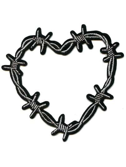 1 miếng vá hình trái tim bằng dây thép gai phong cách Emo Dark Love thêu, có thể ủi lên quần áo.