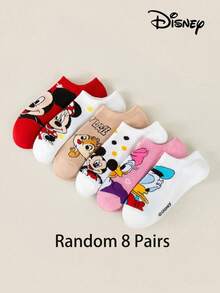 Disney 1/5/8 đôi tất nữ dáng ngắn, thoáng khí, họa tiết hoạt hình jacquard ngẫu nhiên, thích hợp mặc hàng ngày, dự tiệc và làm quà tặng ngày lễ. - Nhiều màu - Xem 16