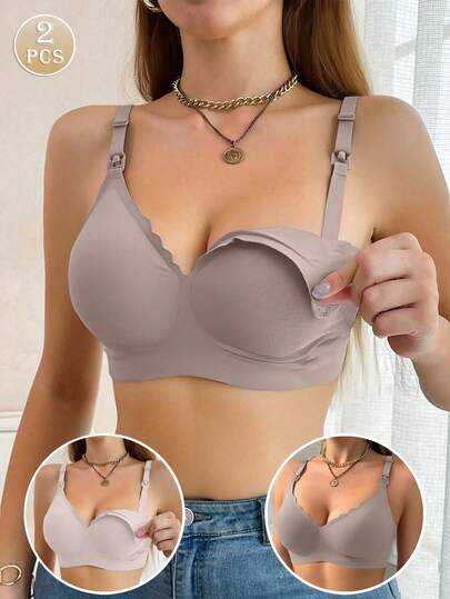 2pcs Nursing Bras For Women, Comfortable & Minimalist Design, Front Clasp Detachable, Convenient For Breastfeeding Mothers