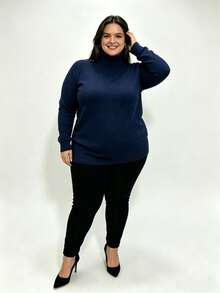 Steve Store Women's Fashion Knitwear Turtleneck Plus Size Spandex Sweater High Neck Long Sleeve Blouse Basic Winter Blouse Elegant Fashion - 海軍藍 - 查看 3