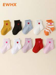 10 Pairs 0-6 Years Old Baby/Toddler Heart Pattern Socks, Cute Elastic Breathable Mid-Calf Socks For Girls, Suitable For Spring, Summer, Autumn - Multicolor - View 3