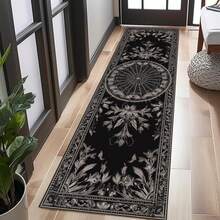 Black Gothic Rose Moon Runner Rug, Celestial Floral Hallway Carpet, Vintage Botanical Starry Decor, Entryway Kitchen Floor Mat Non Slip, Modern Abstract Art Carpet 60*18inch/48*16inch,Perfect Choice For Gift ,Stylish And High-Quality Rugs, Perfect For  Decorations And GiftsHome Decor, The Best Choice For Gothic-Style Birthday Gifts - màu đen - Xem 4