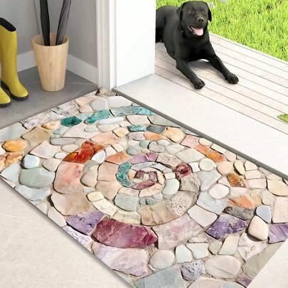 1pc Colorful Stone Pattern Printed Non-Slip Kitchen Mat, Holiday Party Decorative Floor Mat/Carpet, Anti-Slip Anti-Oil Foot Pad, Quick Dry Rug, Suitable For Kitchen, Hallway, Bathroom, Laundry Room, Home Decor