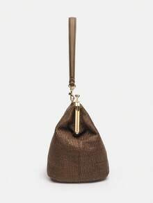 1pc Coffee Color Woven Shell Decor Women's Large Capacity Shoulder Crossbody Bag, Suitable For Beach, Travel And Vacation - Multicolor - View 8