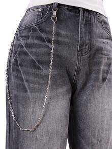 1 pieza Cadena de cintura metálica con picos de estilo punk, decoración de cadena para jeans, apta para uso diario - Plateado - Ver 2