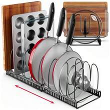 Better Things Home - Organizador grande ajustable de 19 cm de ancho y 12 ranuras con almohadillas para orejas sin arañazos soporte para tapa de olla expandible para gabinetes ollas y sartenes - Gris Oscuro - Ver 8